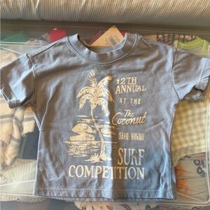 Kids Blue Surf Graphic Tee with Palm Tree Print
